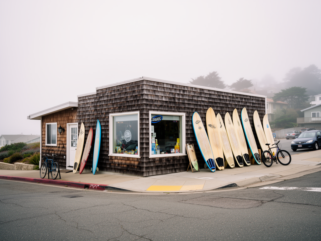 The Driftwood Surf Co. storefront with boards leaning outside